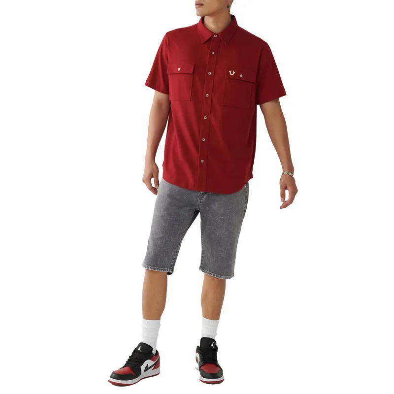 true religion mens shirts short sleeve summer red1