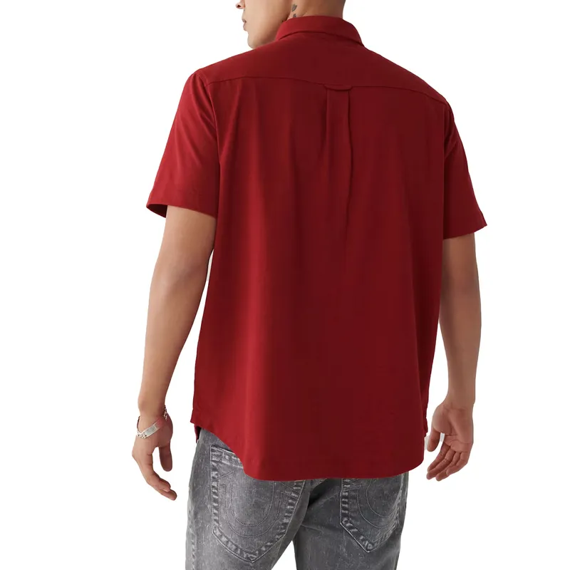 true religion mens shirts short sleeve summer red2