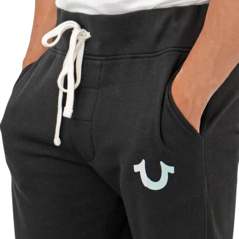 true religion mens shorts casual cotton knee summer black2