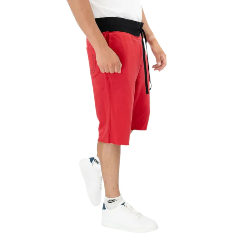 true religion mens shorts casual cotton knee summer ruby red1