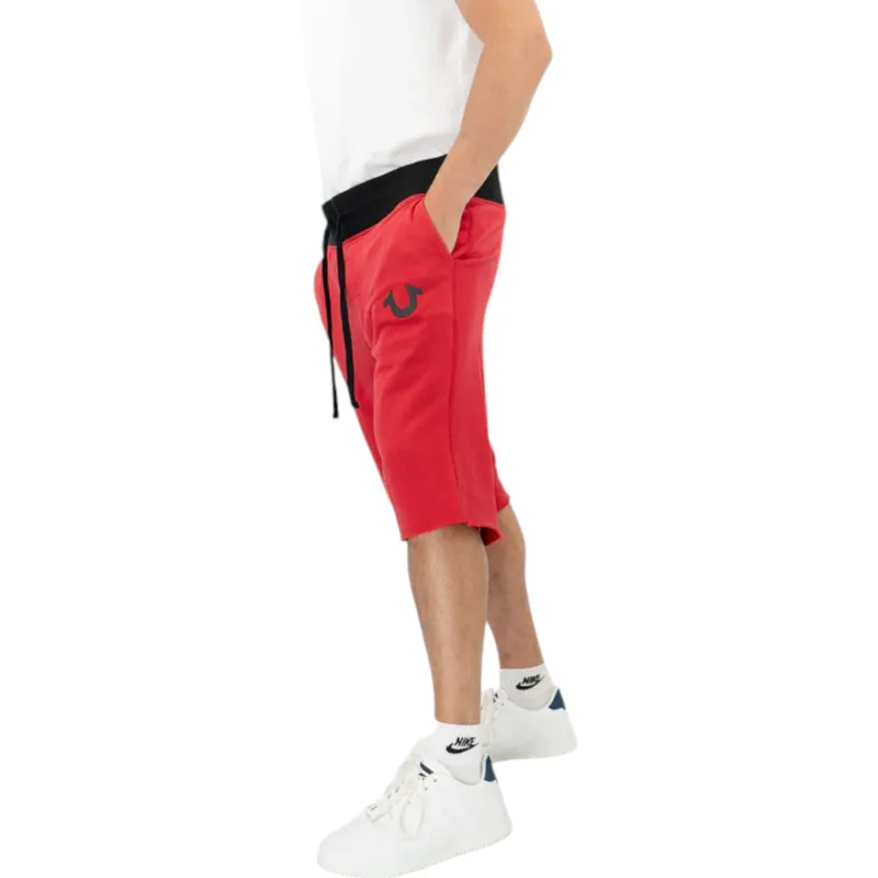 true religion mens shorts casual cotton knee summer ruby red2
