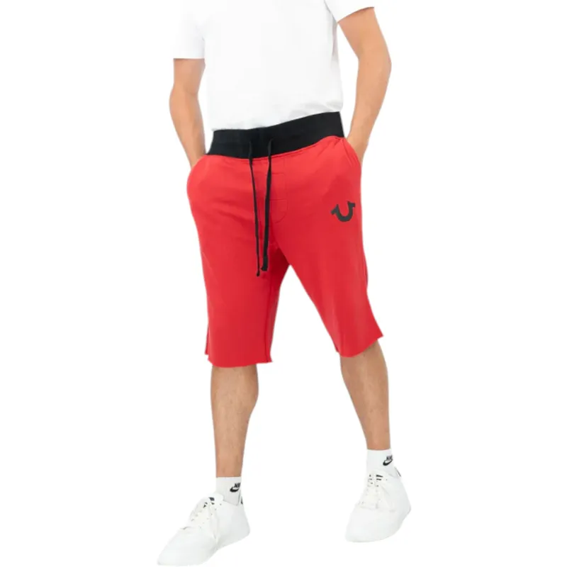 true religion mens shorts casual cotton knee summer ruby red3