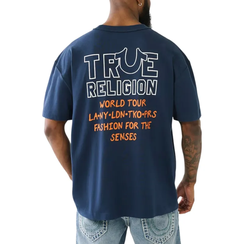 true religion mens t shirt drop shoulder top navy0