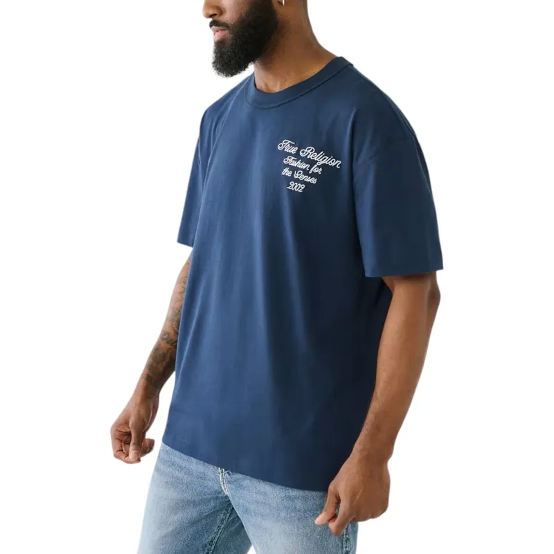 true religion mens t shirt drop shoulder top navy1