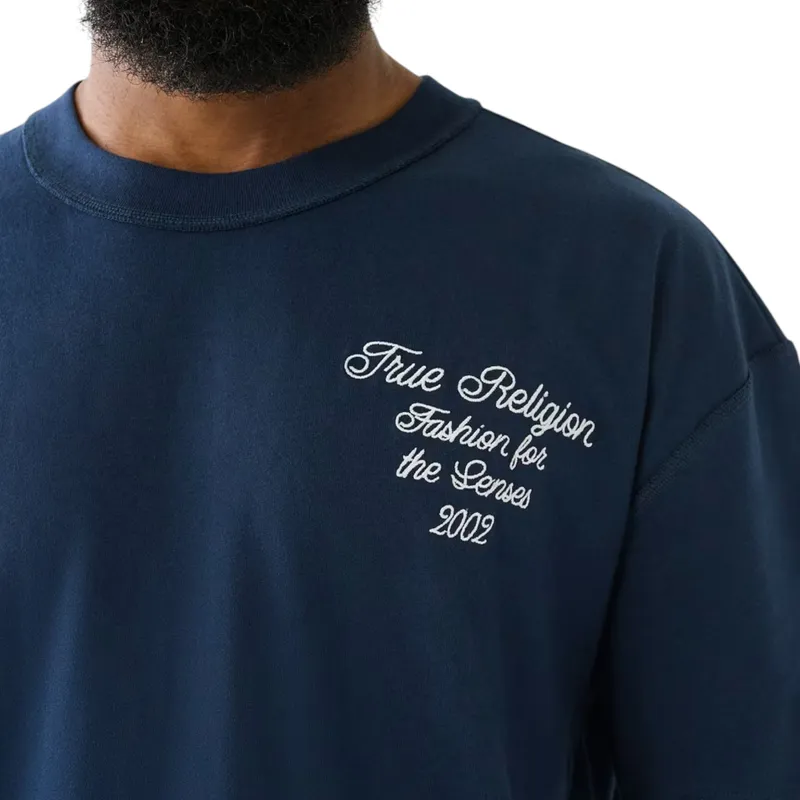 true religion mens t shirt drop shoulder top navy3