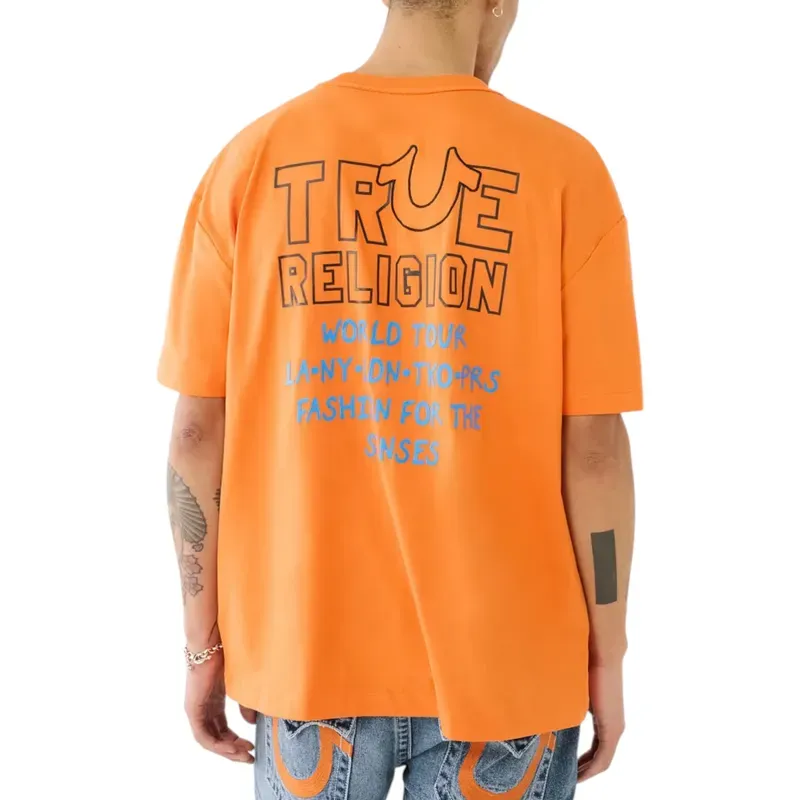 true religion mens t shirt drop shoulder top orange0