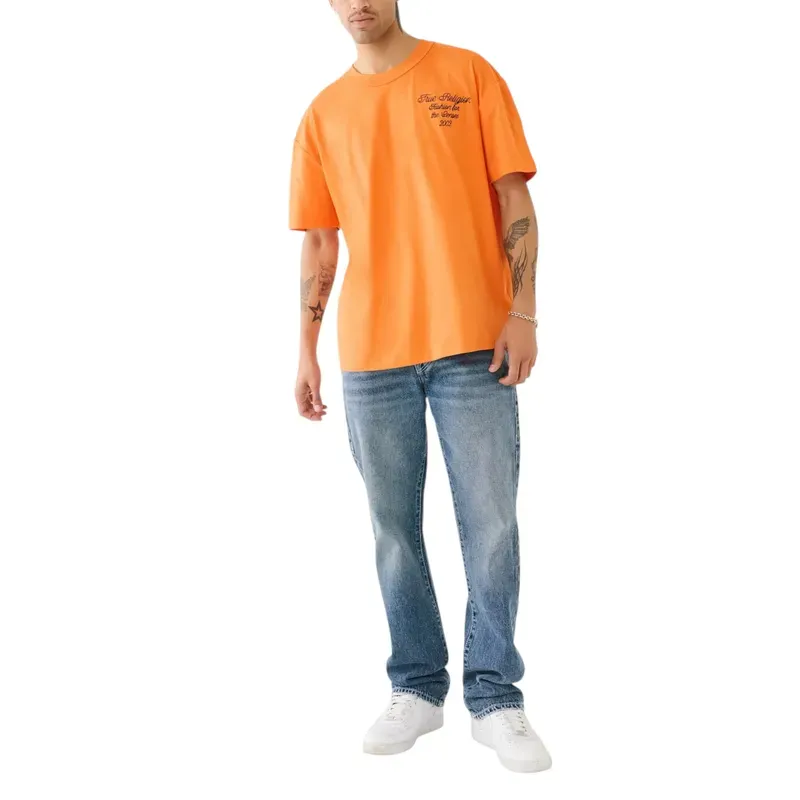 true religion mens t shirt drop shoulder top orange1