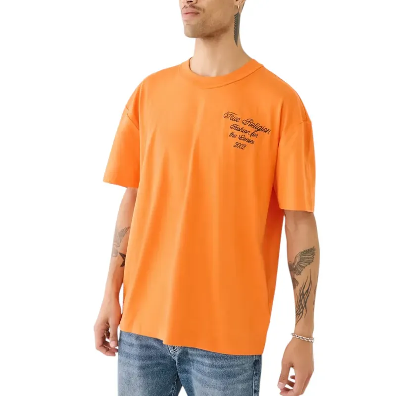 true religion mens t shirt drop shoulder top orange2