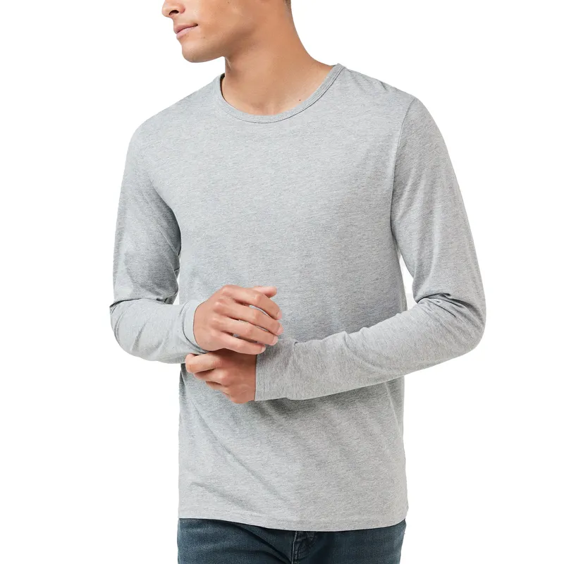 mens long sleeve basic t shirts extra long plain slim fit grey0