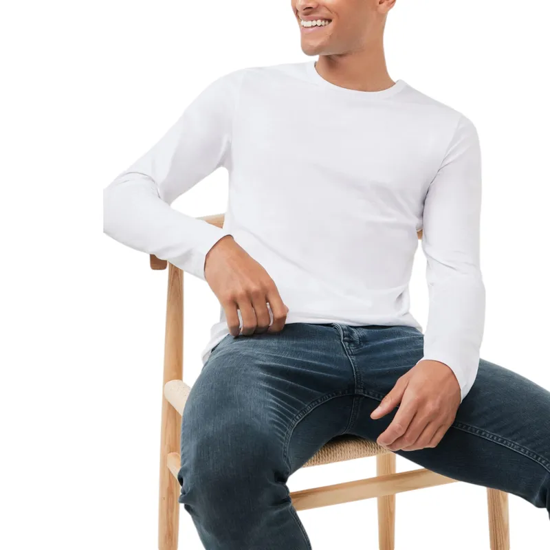 mens long sleeve basic t shirts extra long plain slim fit white0