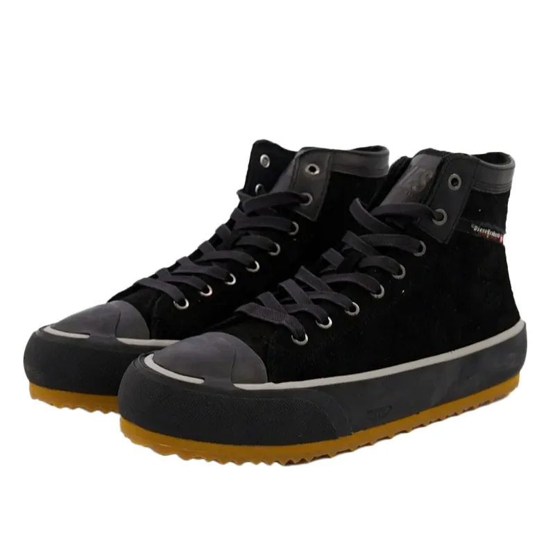diesel s-principia t8013 mens canvas shoes sued leather high top black0