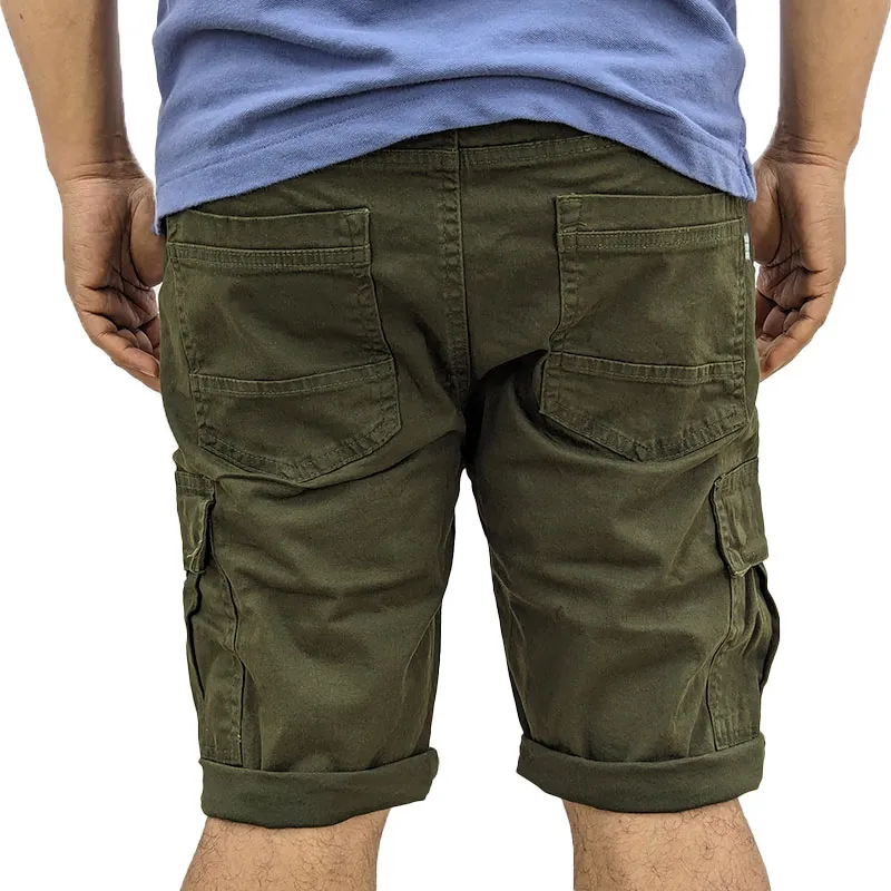 mens cargo shorts summer cotton slim chino knee combat pants green0