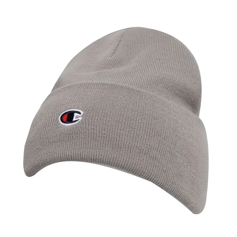 champion mens beanie hat winter thick knitted ribbed grey (logo)0
