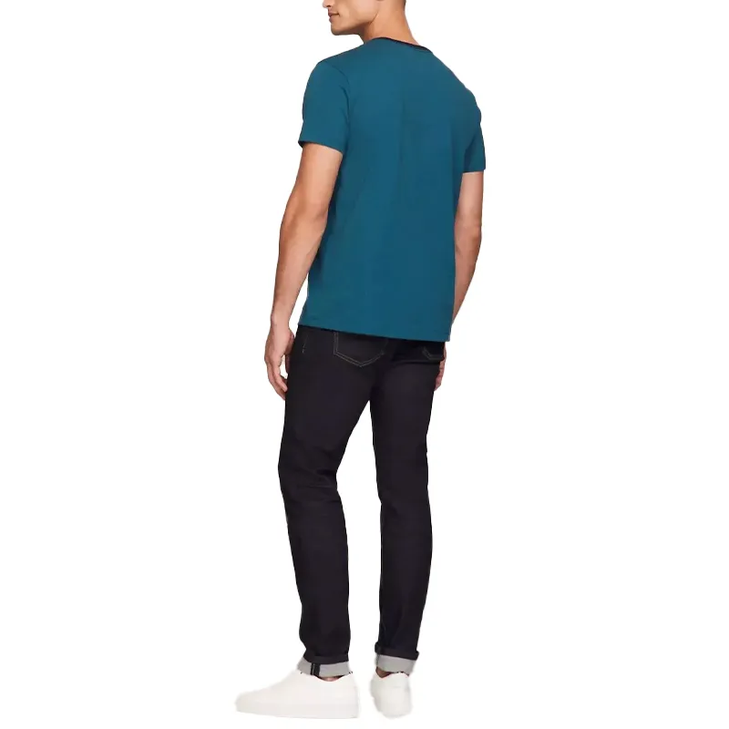 tommy hilfiger mens t shirt crew neck signature stripe tino tee teal blue0