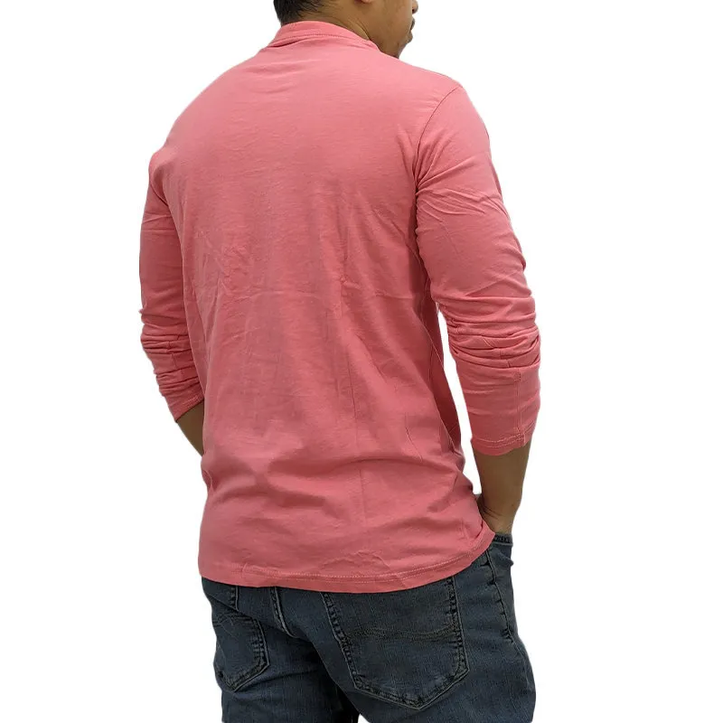 jack & jones mens long sleeve t shirts cotton tee crew neck top coral0