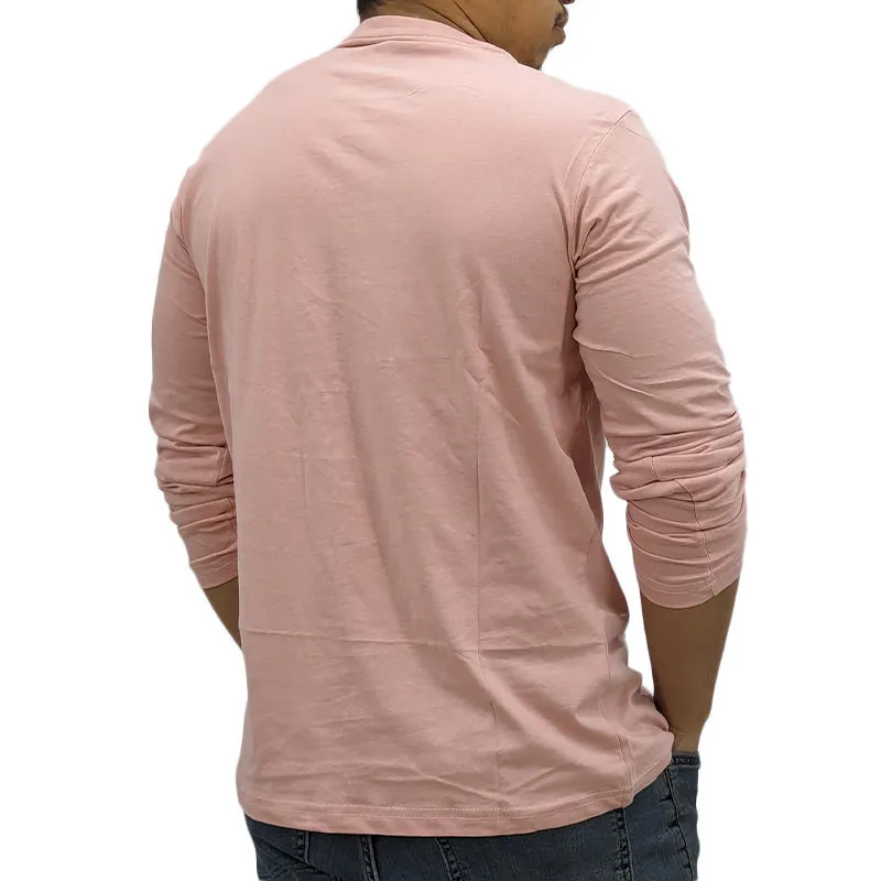 jack & jones mens long sleeve t shirts cotton tee crew neck top pink0