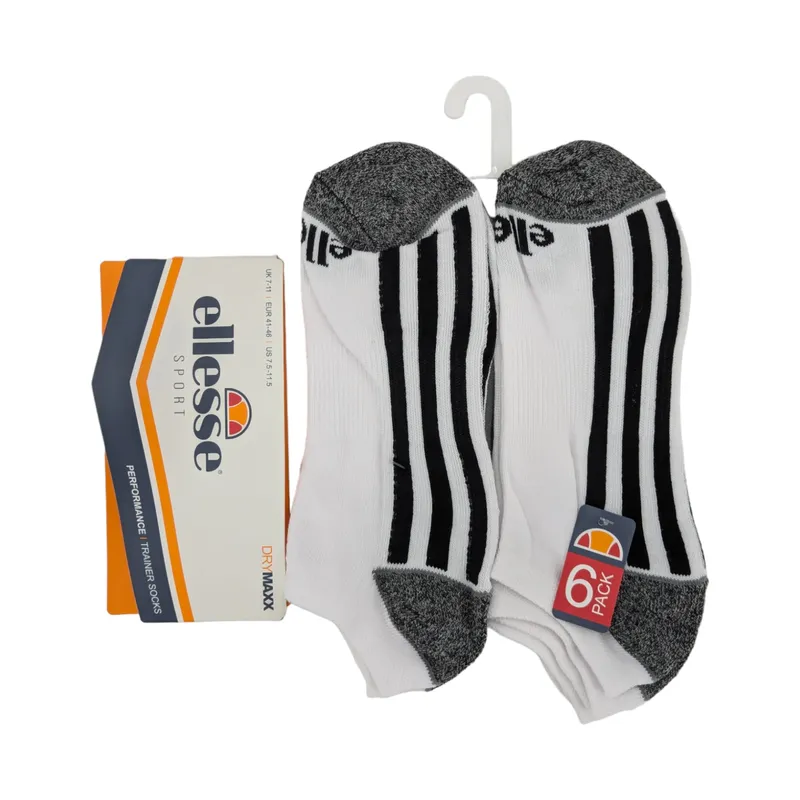 ellesse mens socks low cut 6 pack soft sports socks white black stripe0