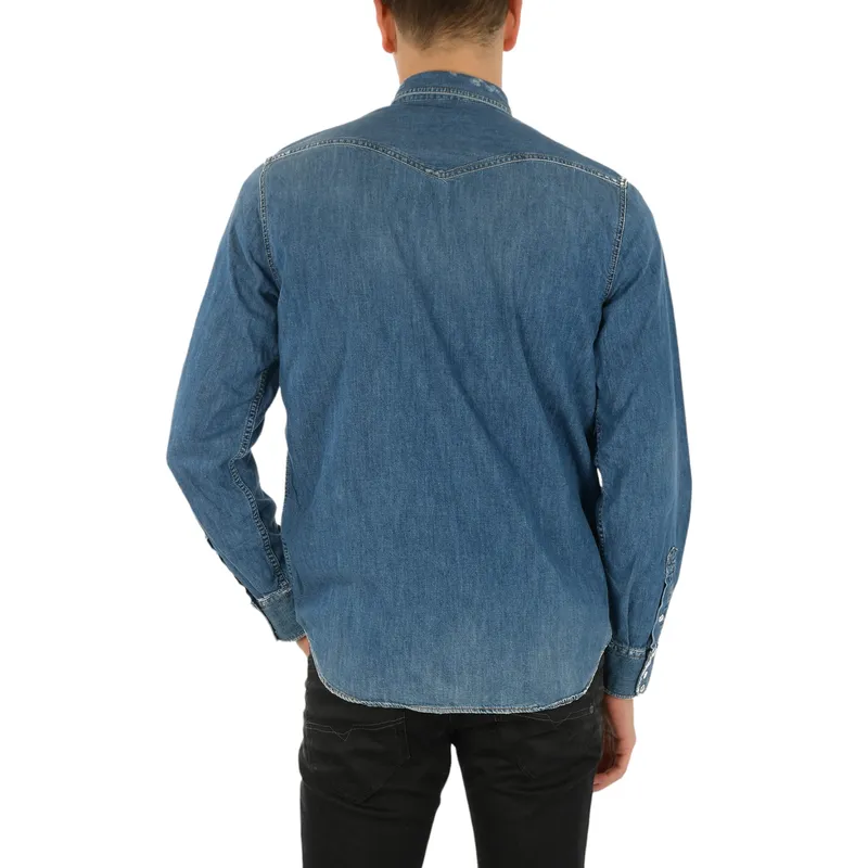 diesel d-rooke mens denim shirt vintage button down blue0