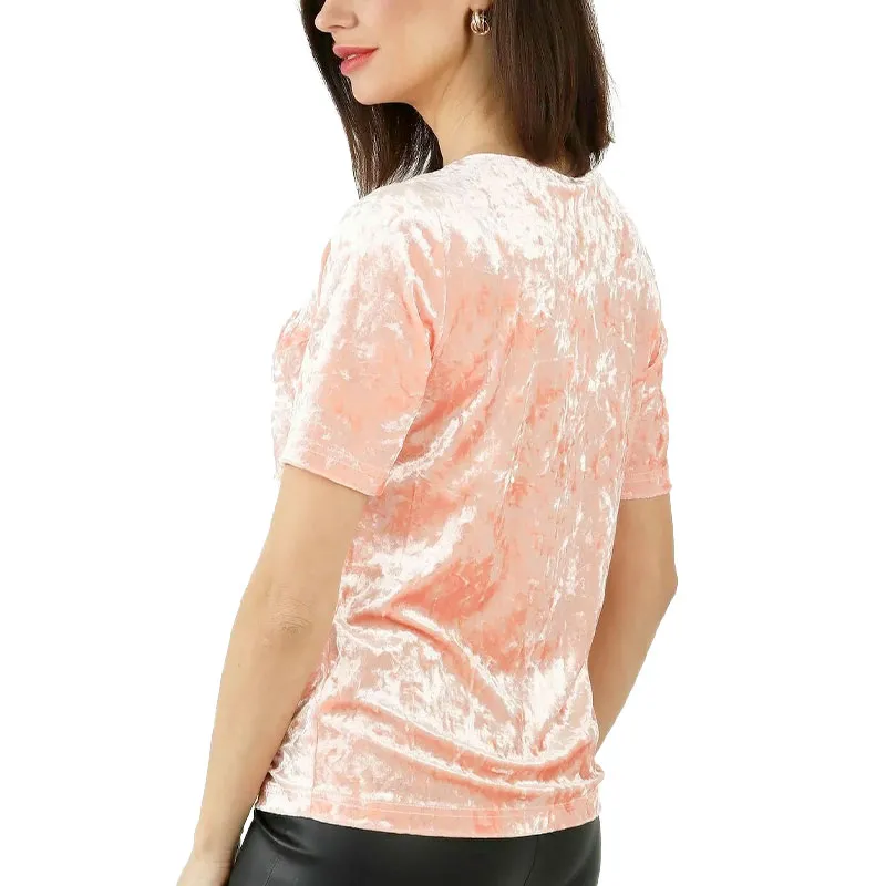 brave soul womens plain t shirts short sleeve party velvet pink0