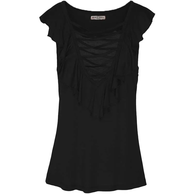 brave soul womens vest tank tops sleeveless lace up blouse black0