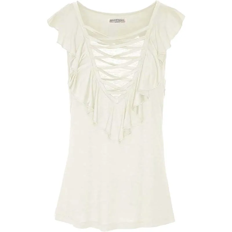 brave soul womens vest tank tops sleeveless lace up blouse cream0