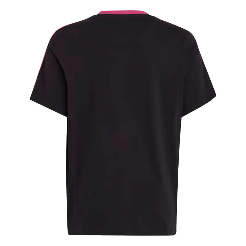 adidas 3 stripe t shirts boys crew neck short sleeve tee black and pink0