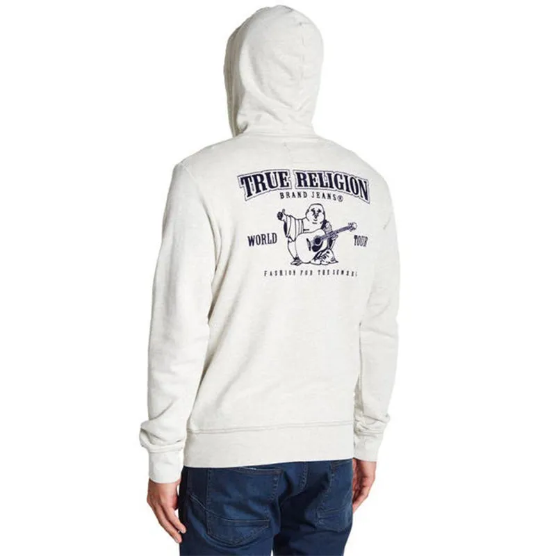 true religion mens zip hoodie casual hooded cotton top off white 0