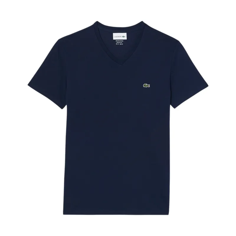 lacoste th6710 mens v neck t shirt pima regular fit midnight blue0
