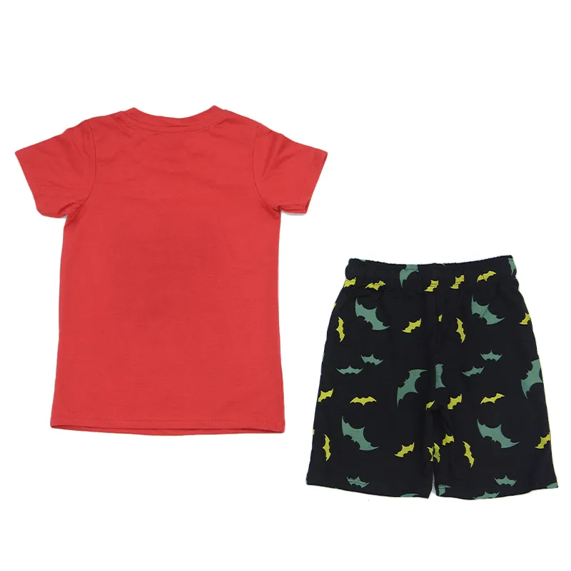 unisex kids boys t shirts and shorts set batman print outfits red & black0