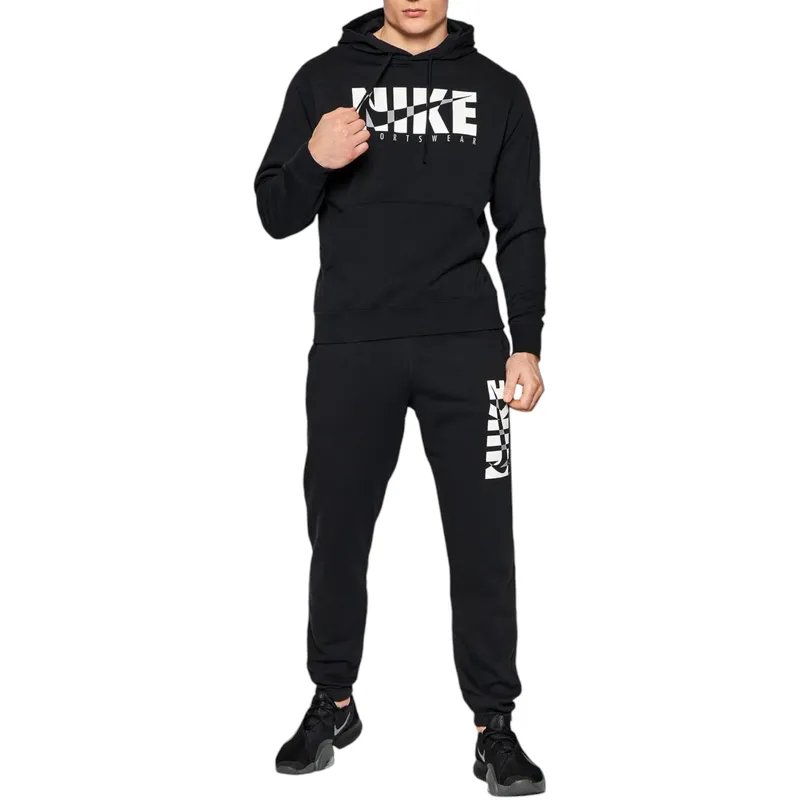 nike mens full tracksuits sweat black hoodie jogger0