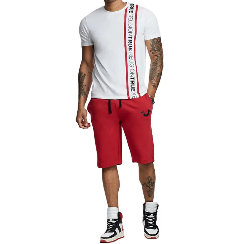 true religion mens shorts casual cotton summer half pants ruby red0