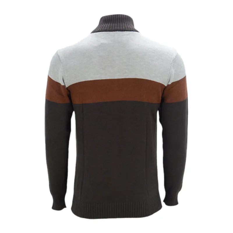 mens half zip sweatshirt cotton high neck top brown stripe0