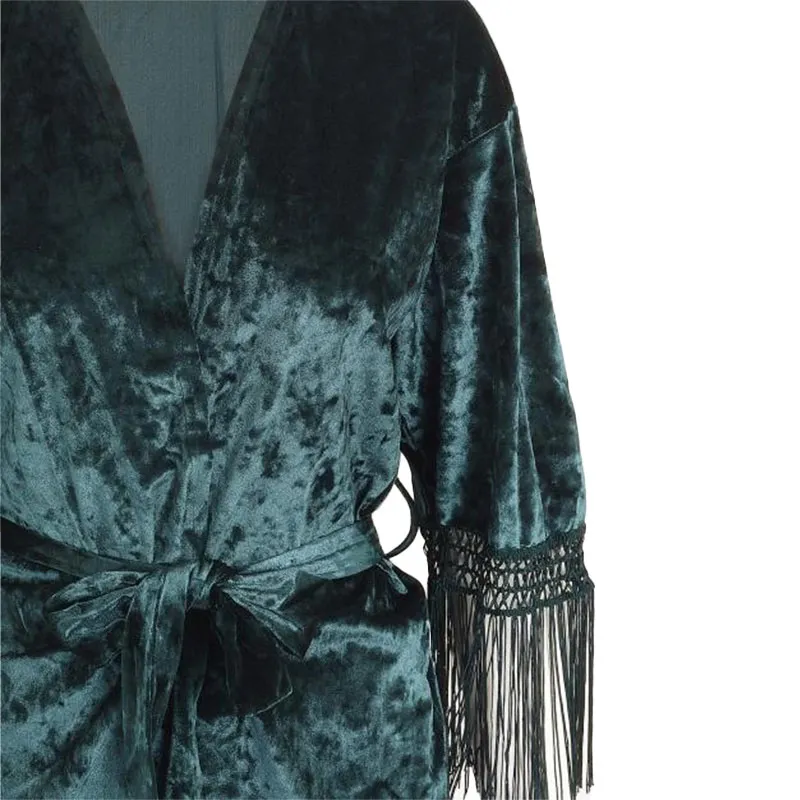 brave soul tess womens kimono cardigan v neck open front forest green0