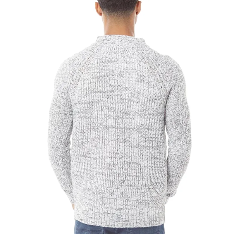 brave soul peg mens cable knitted jumper funnel neck half zip grey0