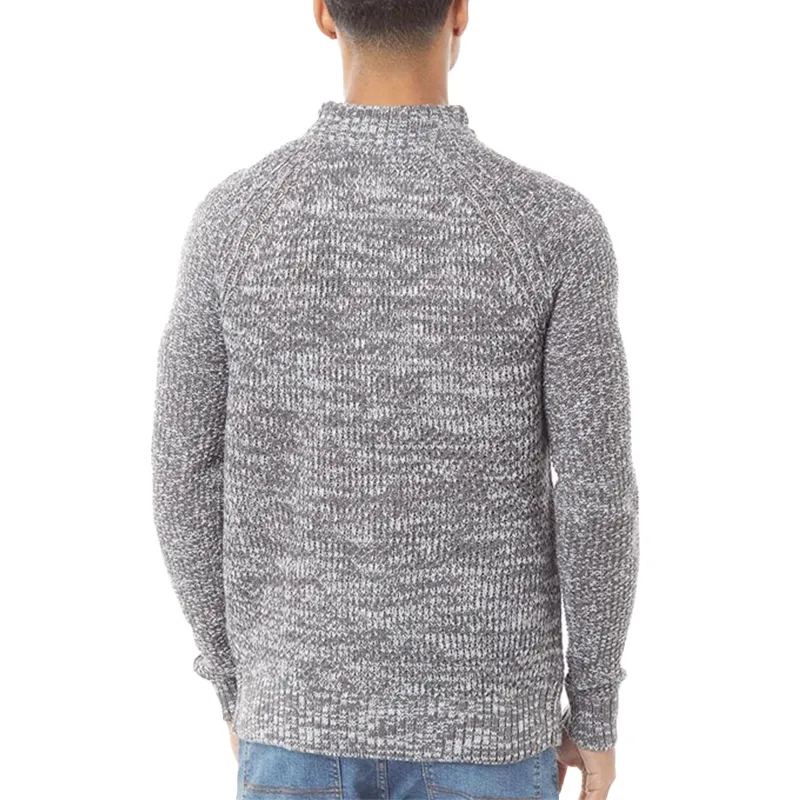 brave soul peg mens cable knitted jumper funnel neck half zip charcoal grey0