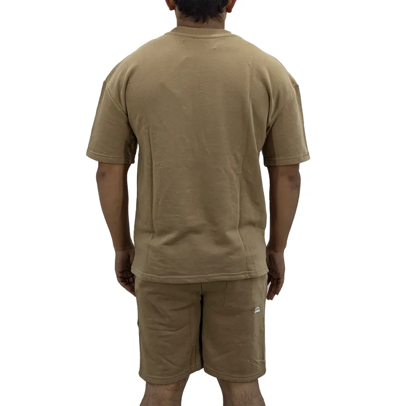 pull & bear mens t shirt shorts set cozy nightwear bottom top sand brown0