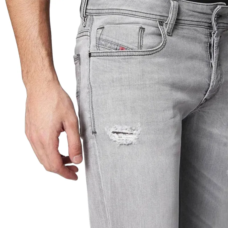 diesel sleenker 084rz mens denim distressed stretch jeans slim fit grey0