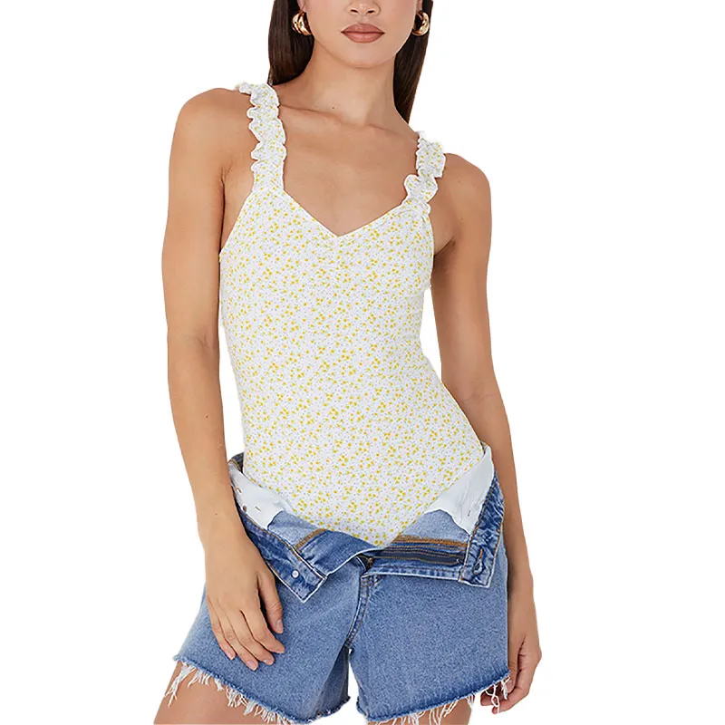 brave soul sydny womens bodysuit hem strap body top yellow floral0