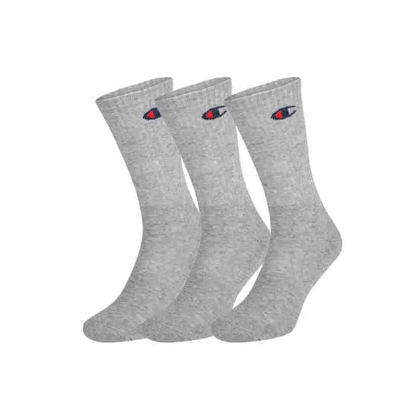 Champion Mens Crew Socks 3x Pack Regular Cotton Grey Top Brand Outlet UK