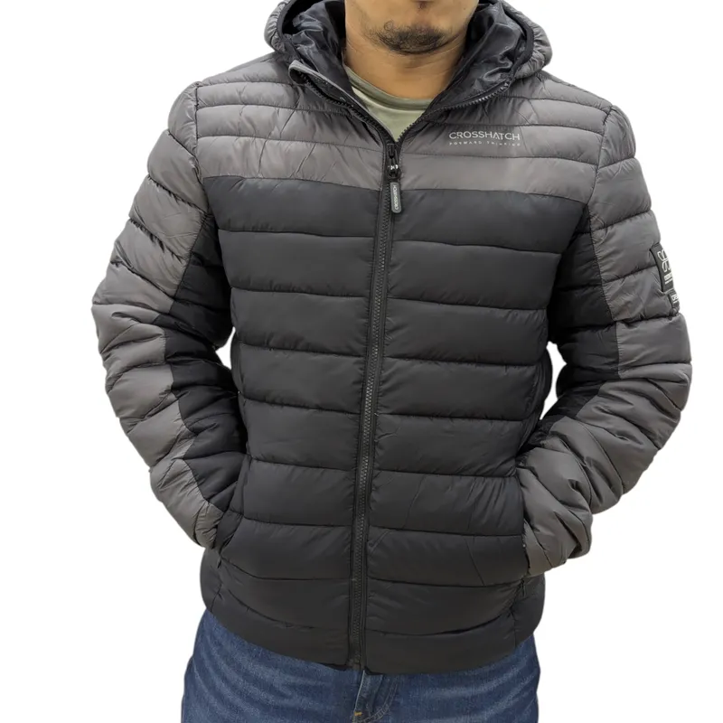 crosshatch mens puffer jacket lightweight winter quilted padded full zip black0