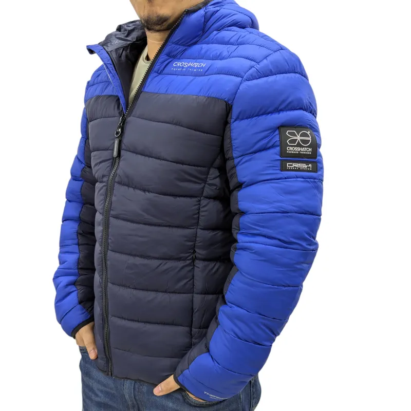 crosshatch mens puffer jacket lightweight winter quilted padded full zip blue0