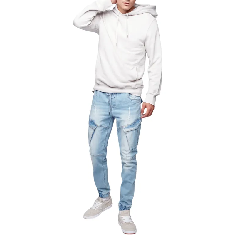 dnm works mens cohen cargo joggers elasticated trouser sky blue0