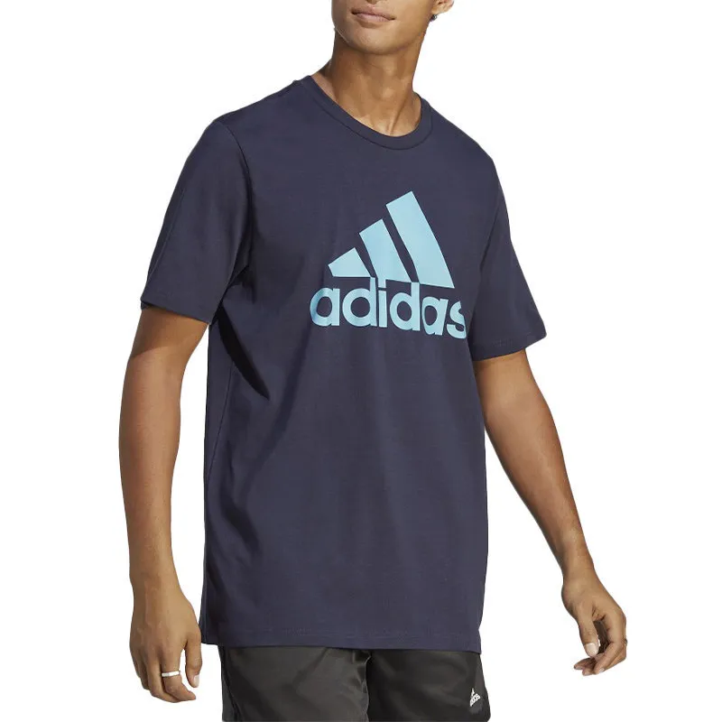 adidas mens t shirts summer printed crew neck cotton navy/sky blue0