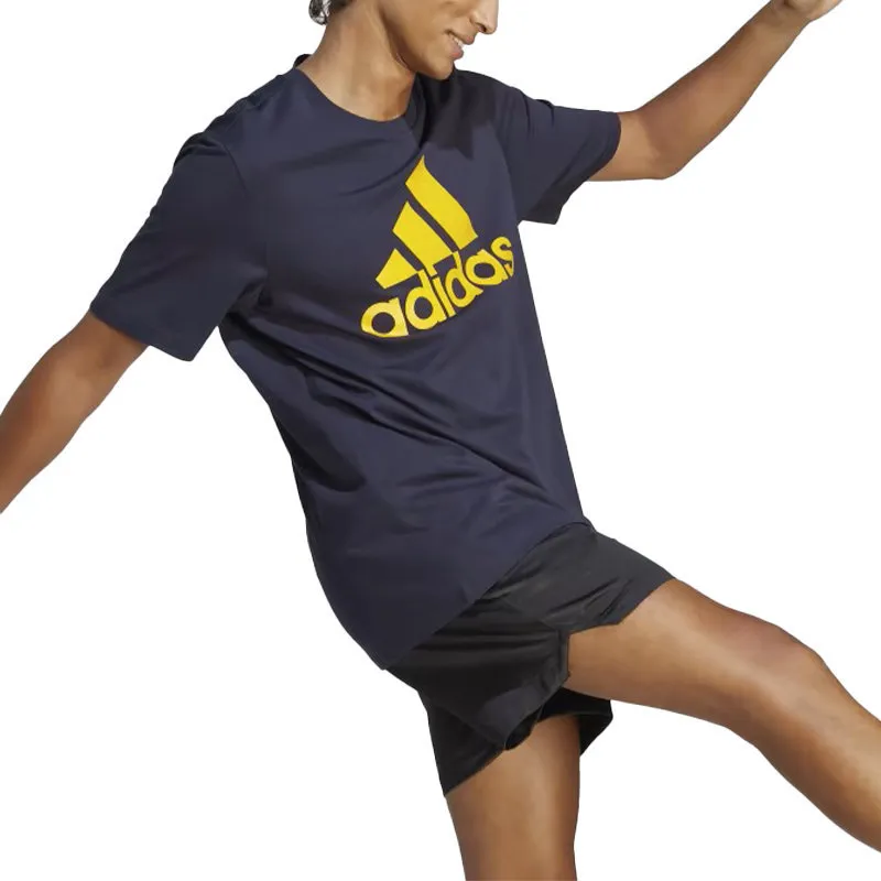adidas mens t shirts summer printed crew neck cotton navy/yellow0