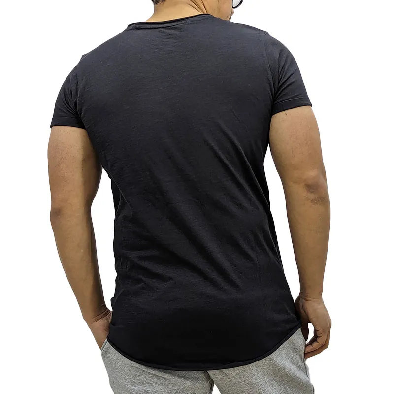 mens t shirts short sleeve gym tee summer longline t shirt black0