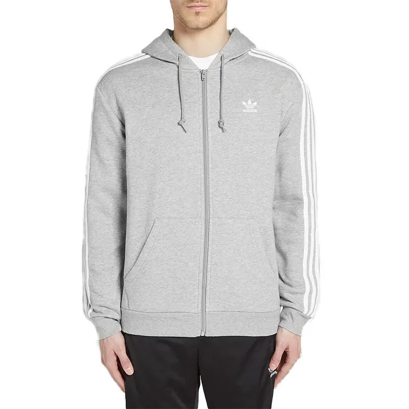 adidas originals 3 stripes mens hoodie full zip grey0