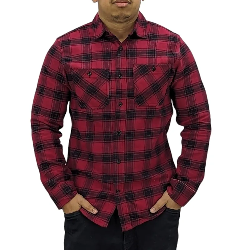 springfield mens flannel check cotton shirts red and black0