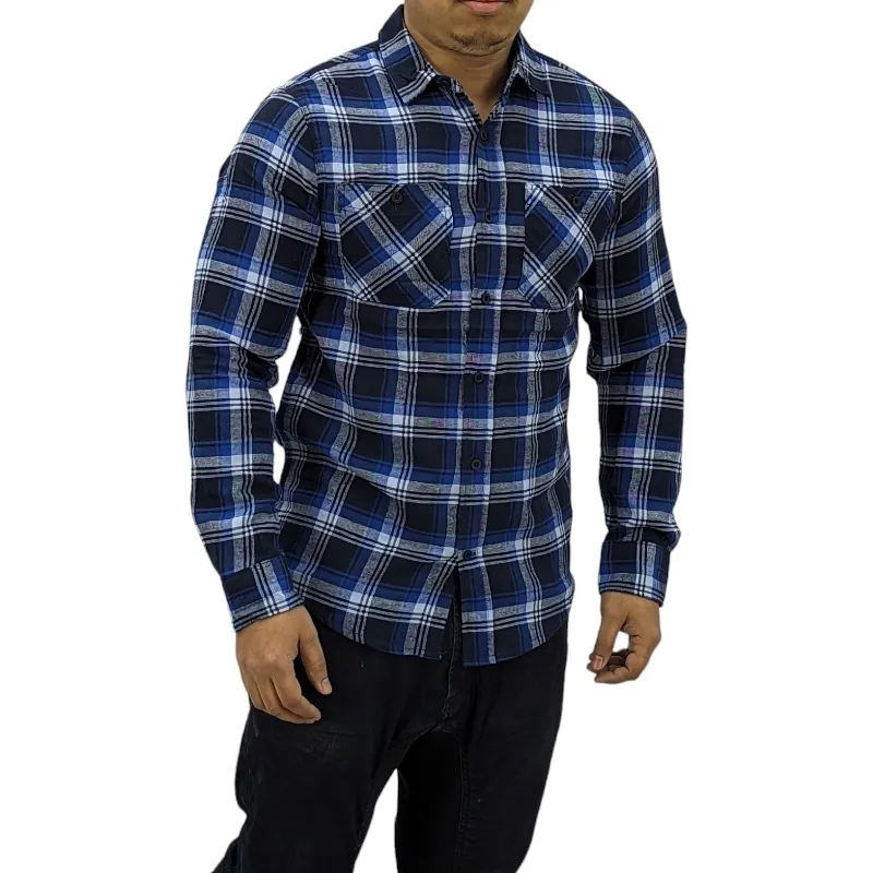 springfield mens flannel check cotton shirts black and blue0