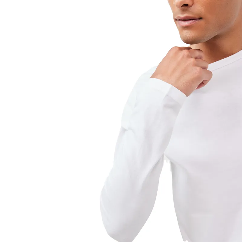 mens long sleeve basic t shirts extra long plain slim fit white1