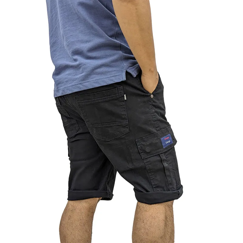 mens cargo shorts summer cotton slim chino knee combat pants black1